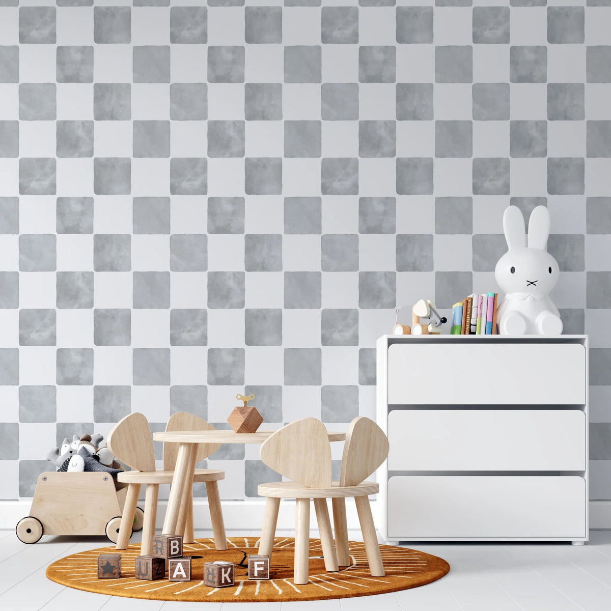 MUNKS & ME - Papier Peint Chambre Enfant à Motif Répété - À Carreaux Billys | Bleu