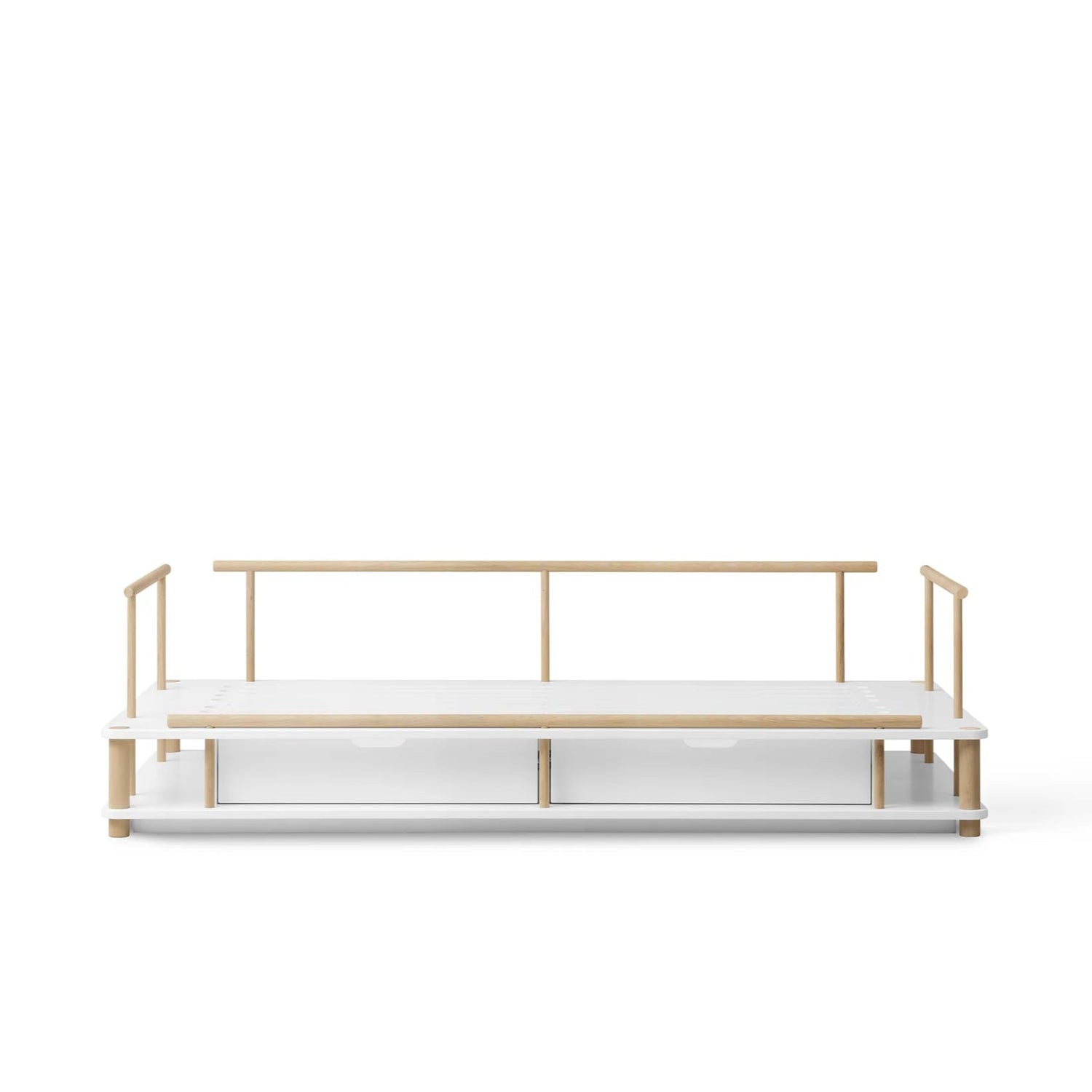 OLIVER FURNITURE - Lit Banquette Camp, Blanc/Chêne