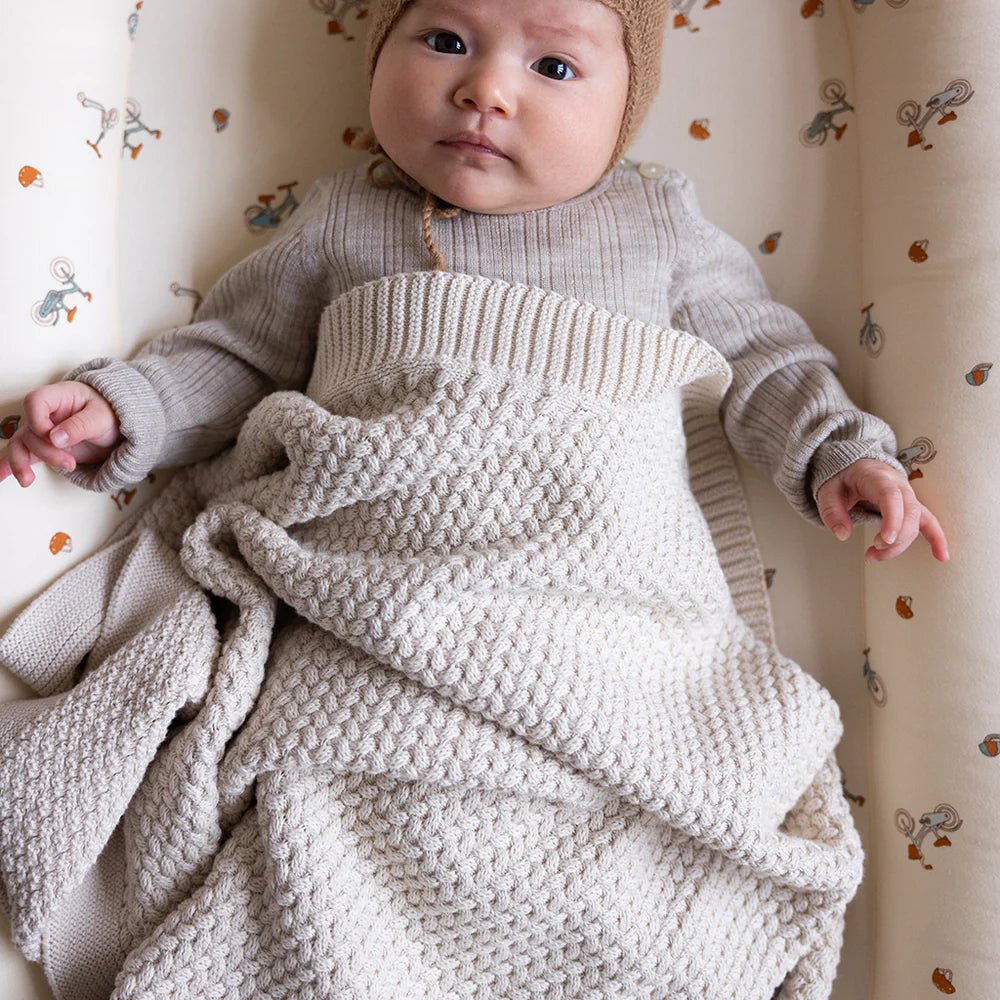 CAM CAM - Plaid Bébé En Tricot Harper - Gots - Blanc Cassé