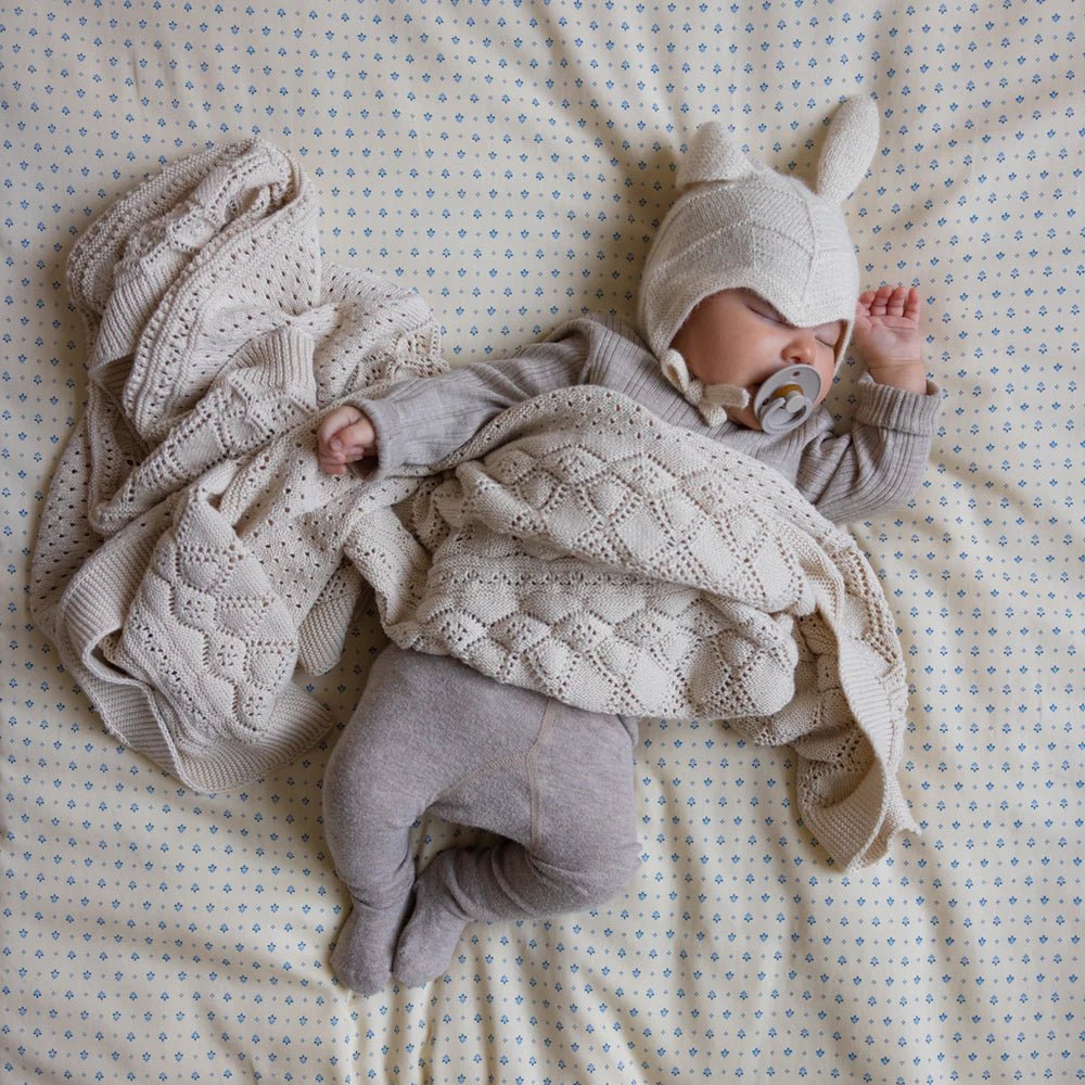CAM CAM - Plaid Bébé En Tricot Pointelle - Gots - Blanc Cassé