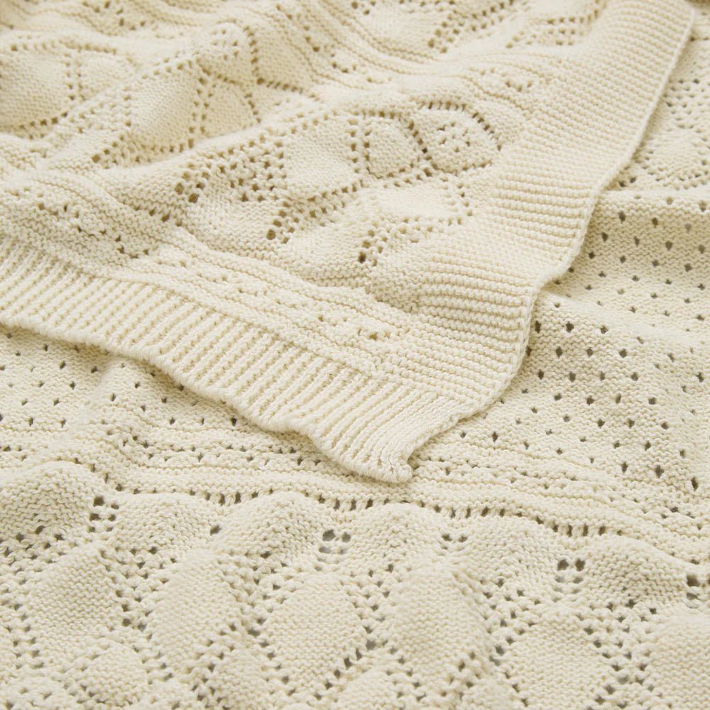 CAM CAM - Plaid Bébé En Tricot Pointelle - Gots - Blanc Cassé