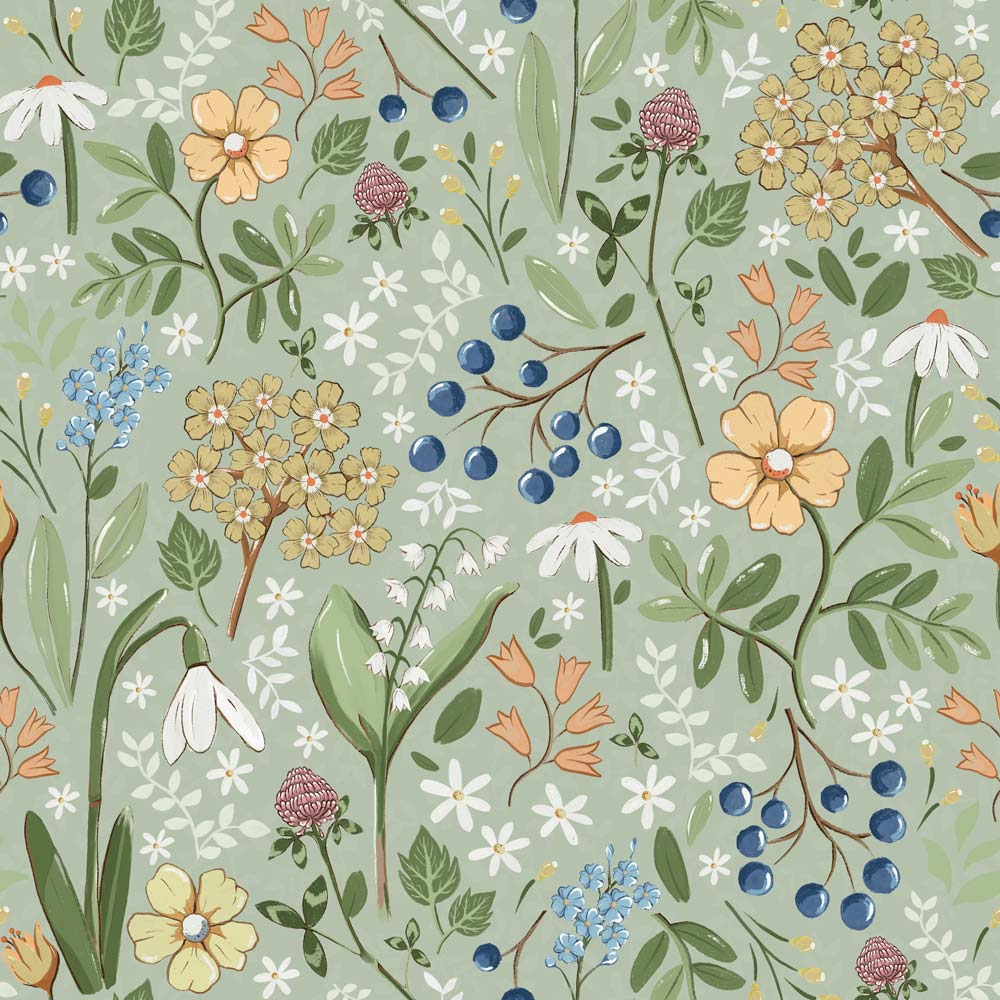 DEKORNIK - Fond D'écran Vert Champ De Fleurs