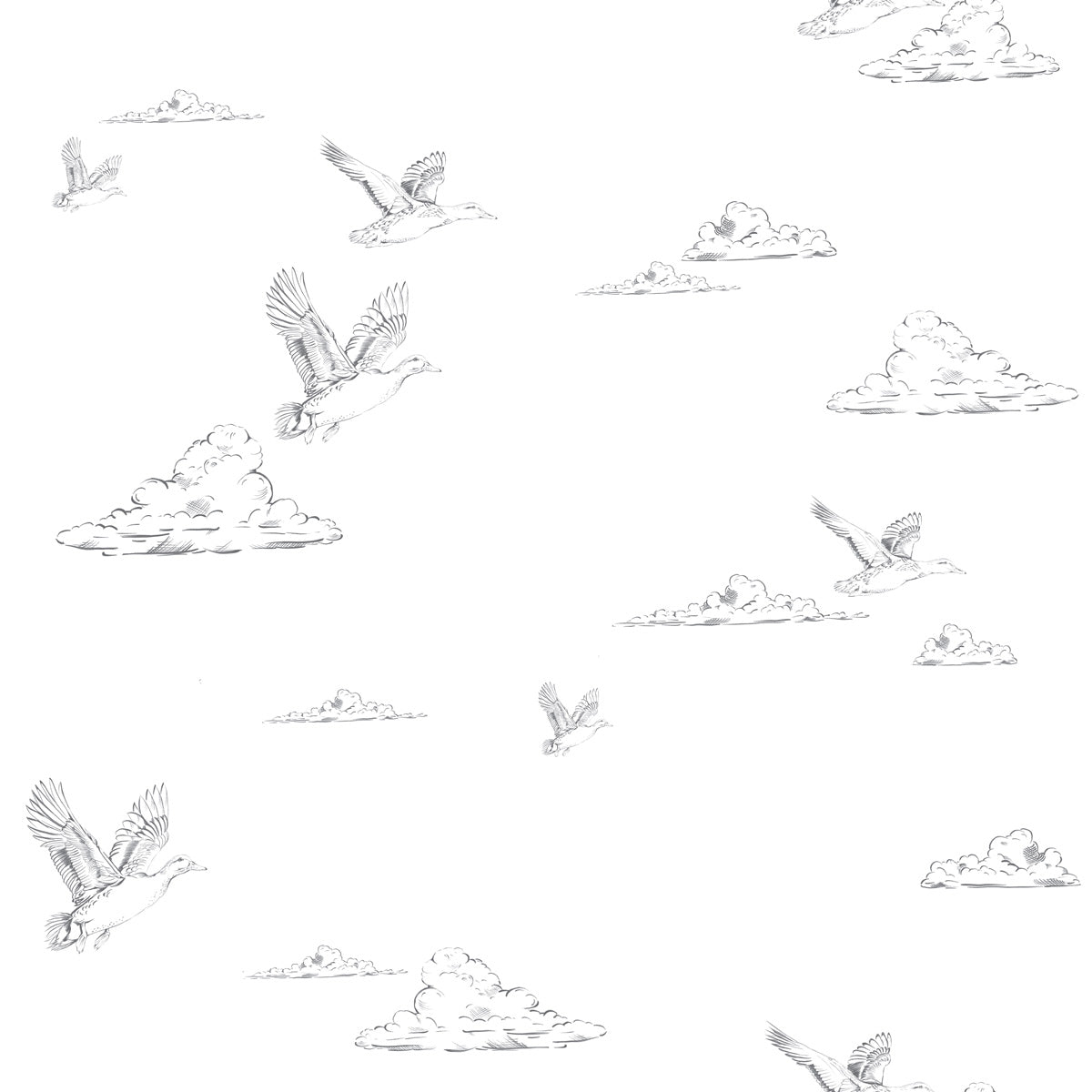 DEKORNIK - Papier Peint Pour Enfants Blanc Canards Dans Le Ciel