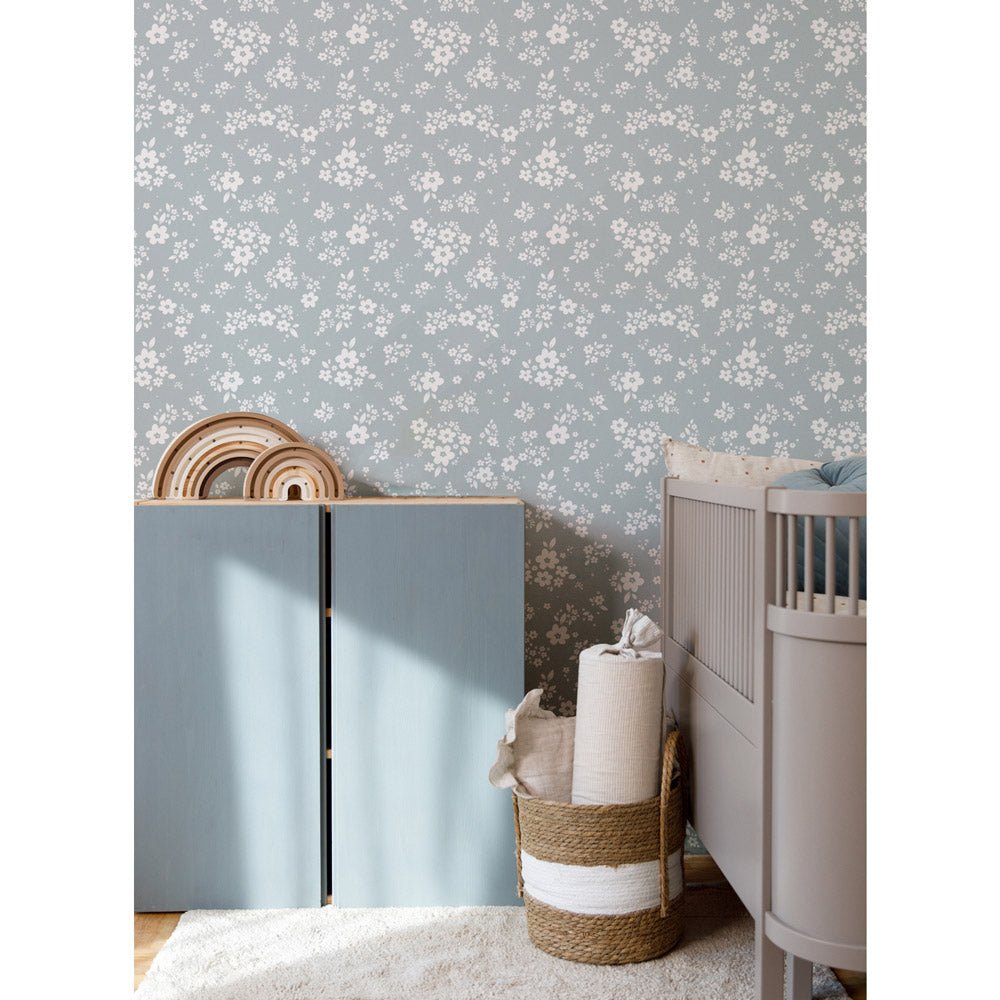 DEKORNIK - Papier Peint Pour Enfants Bleu Prairie En Dentelle