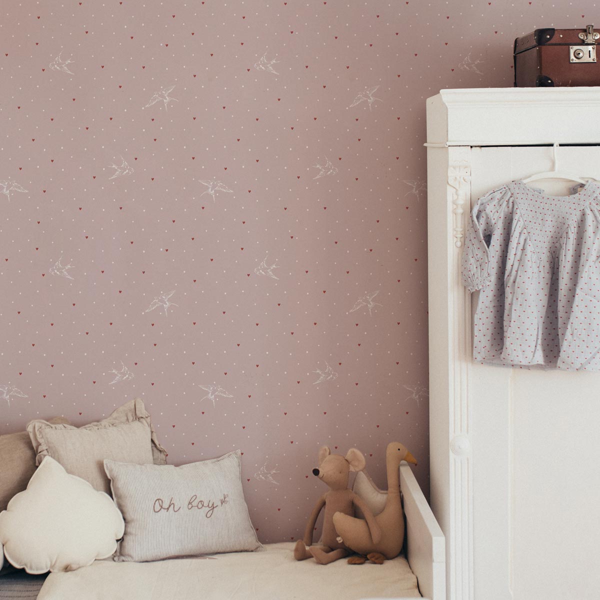 DEKORNIK - Papier Peint Pour Enfants Rose Hirondelles