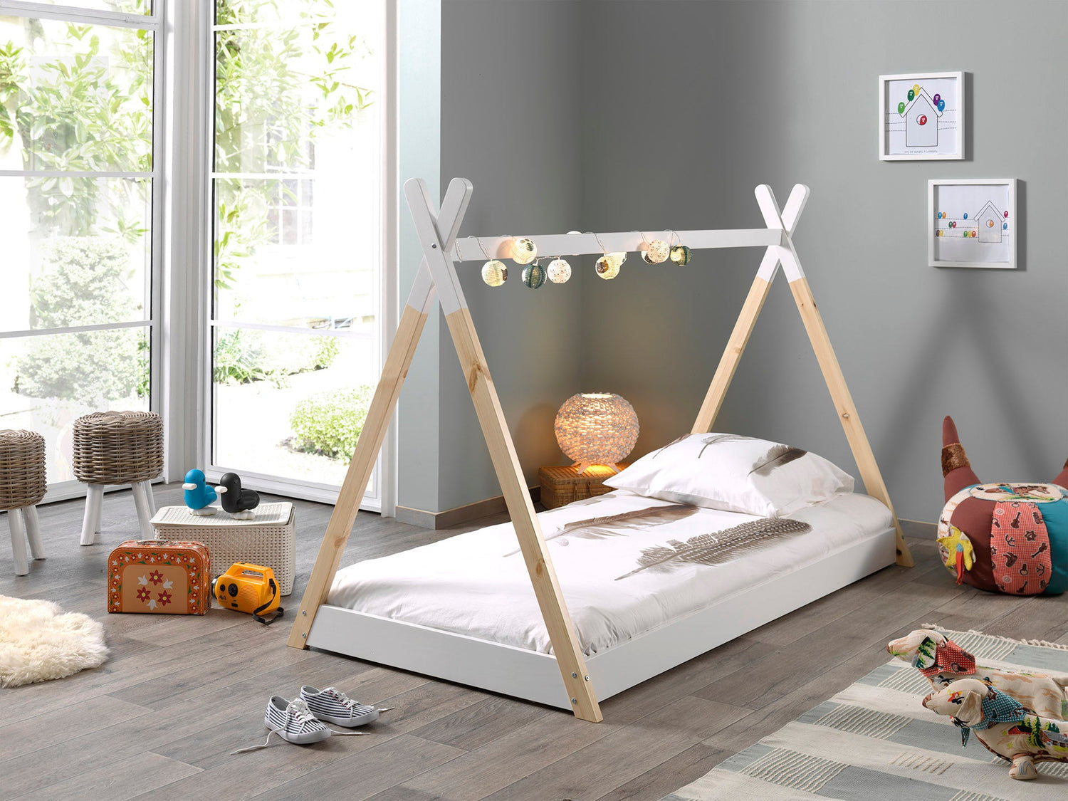 VIPACK - Lit TIPI 90x200cm Blanc + Matelas Basic Cool 10x90x200cm