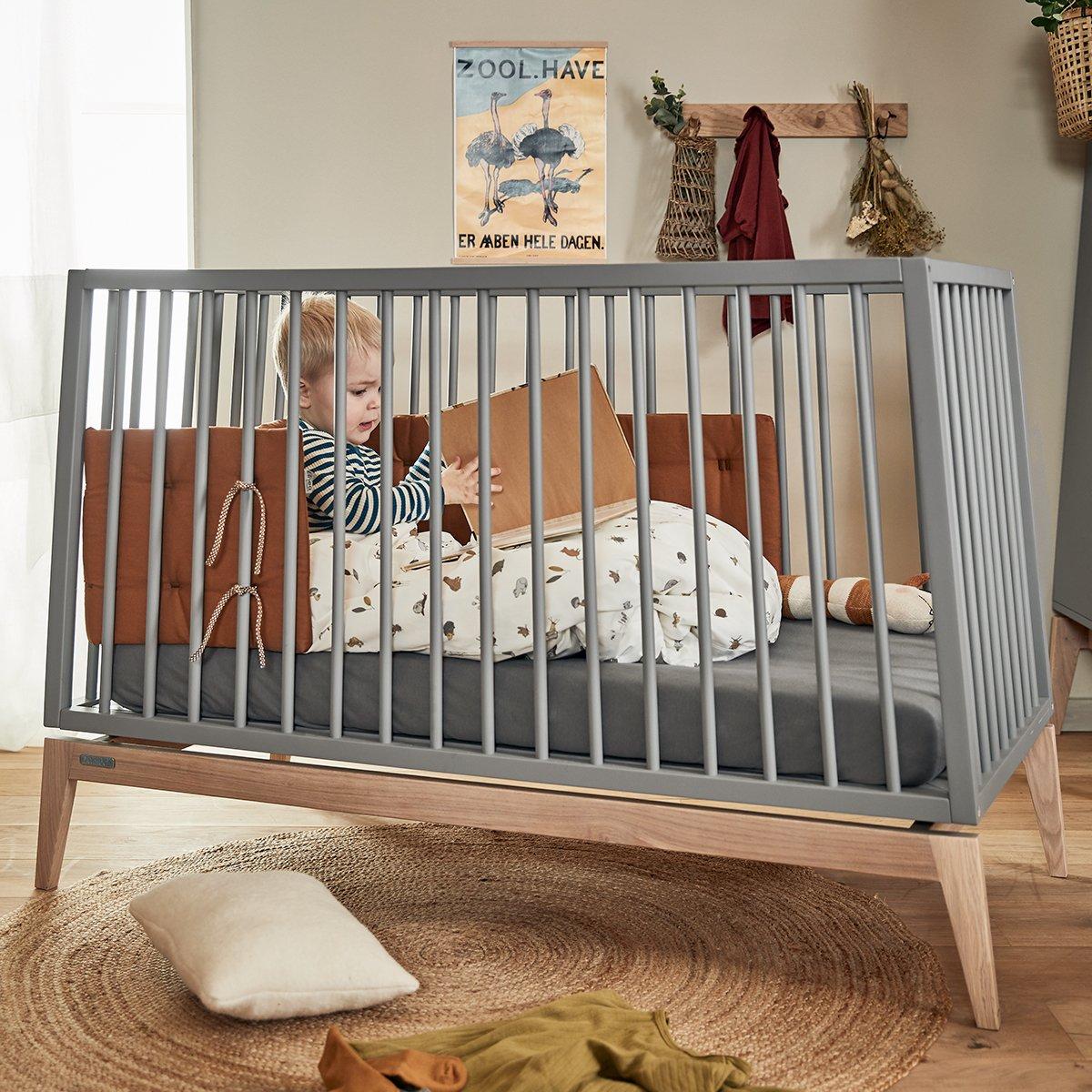 LEANDER - Lit Bébé Luna, 120x60 Cm, Gris/chêne