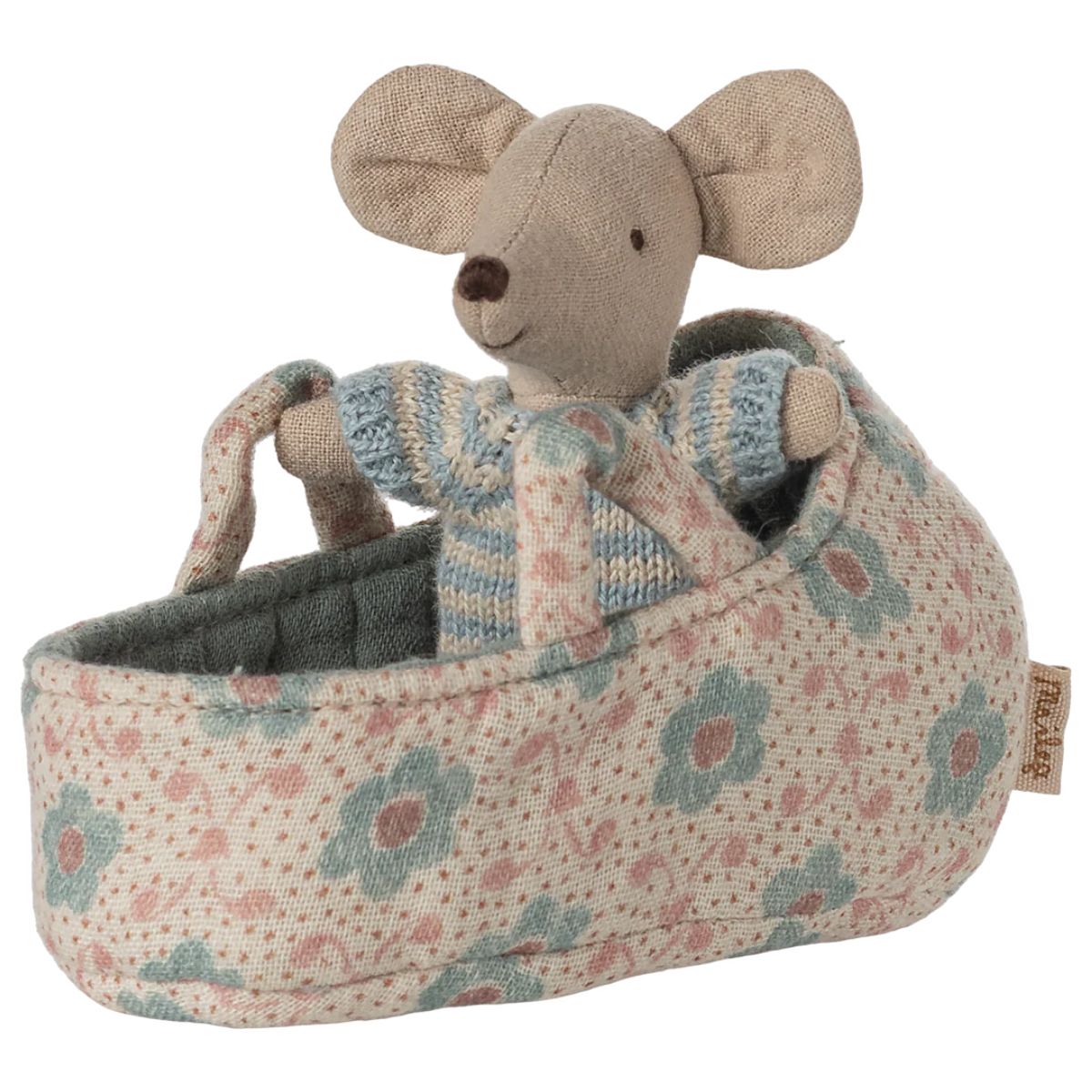MAILEG - Bébé Souris Dans Son Couffin - Bleu