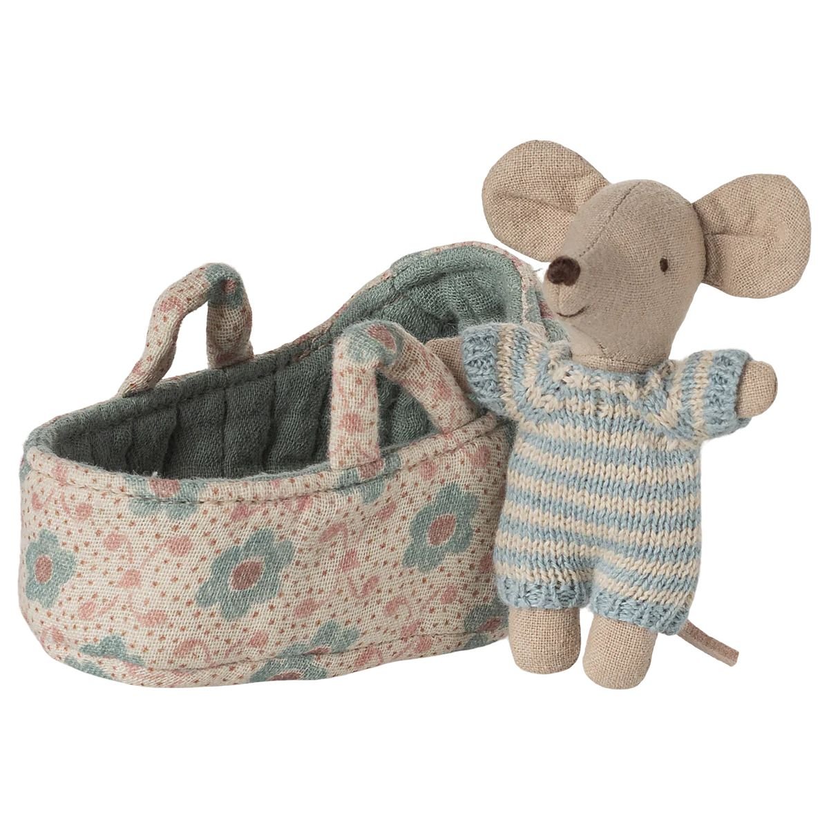 MAILEG - Bébé Souris Dans Son Couffin - Bleu