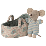 MAILEG - Bébé Souris Dans Son Couffin - Bleu