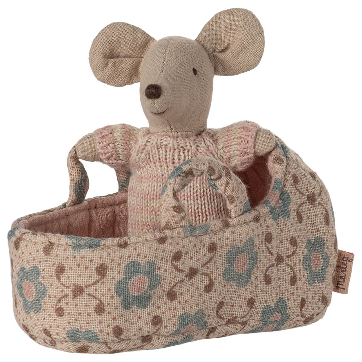 MAILEG - Bébé Souris Dans Son Couffin - Rose