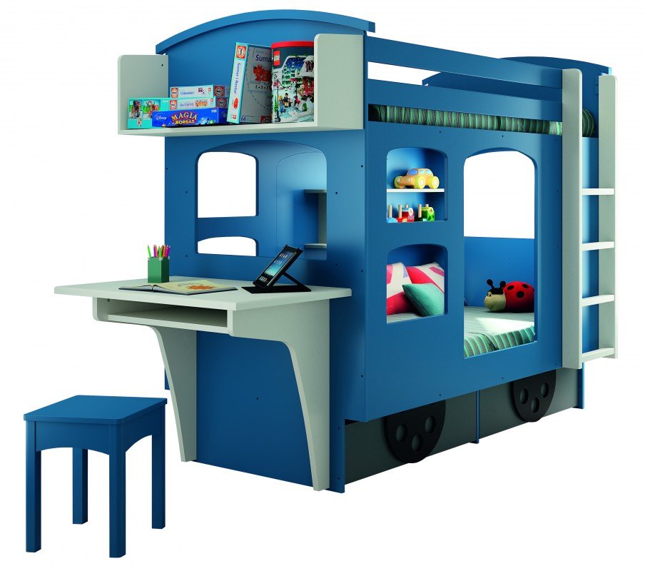 MATHY BY BOLS - Lit WAGON Avec Bureau + Étagère 90x190 cm