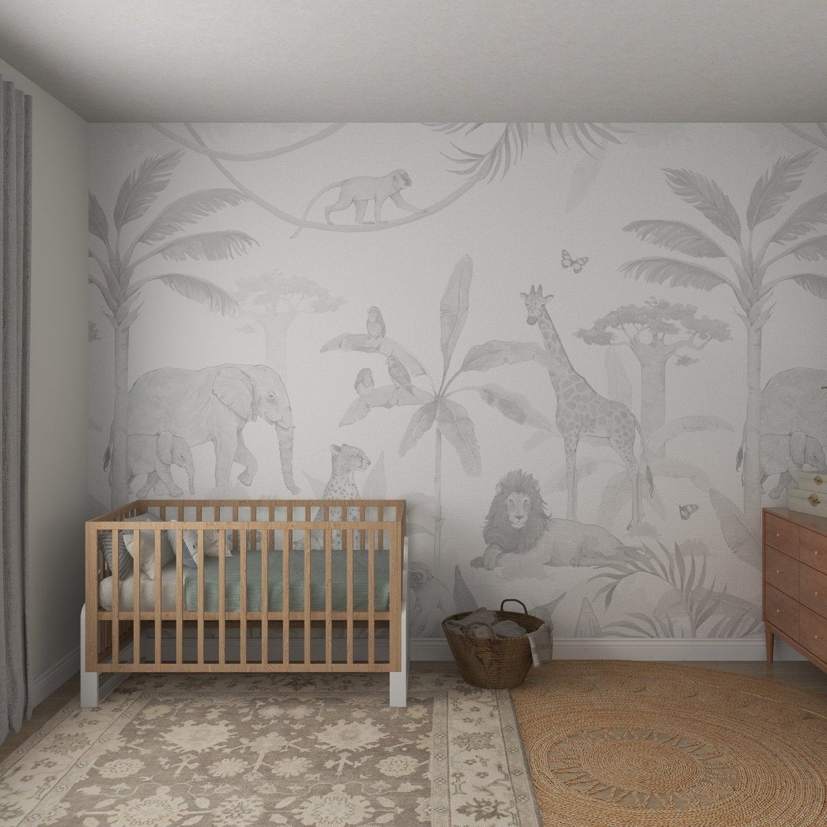 MUNKS & ME - Papier Peint Panoramique Pour Enfants - Safari Africain | Gris