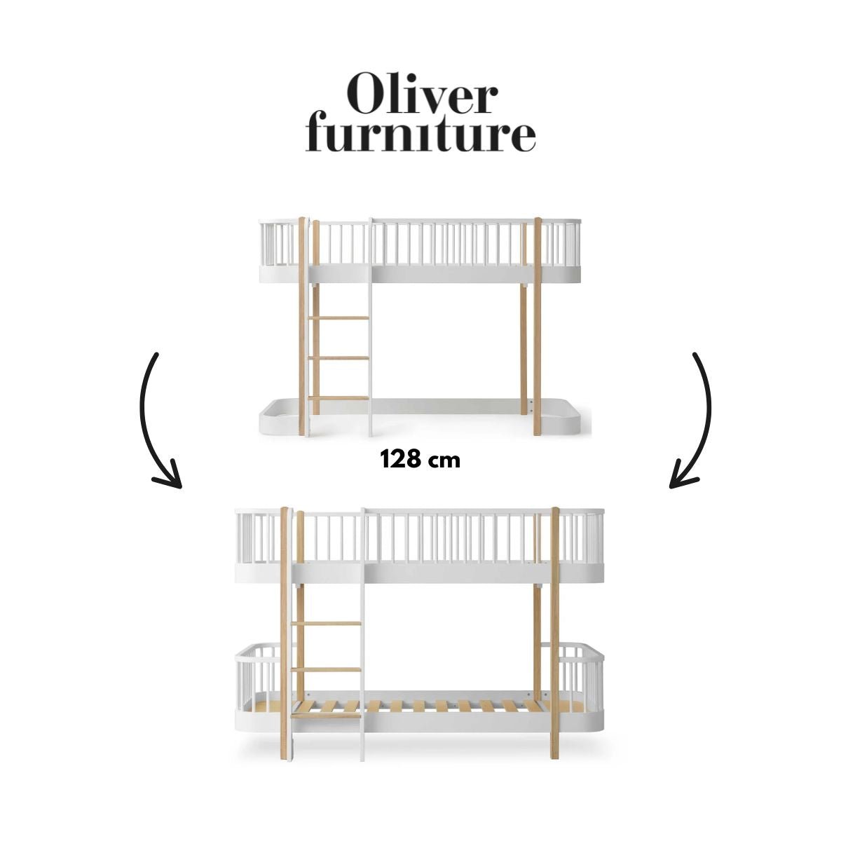 OLIVER FURNITURE - 041765 - Kit De Conversion Original, Lit Mezzanine Mi - haut 128 Cm - En Lit Superposé Mi - haut, Blanc/chêne