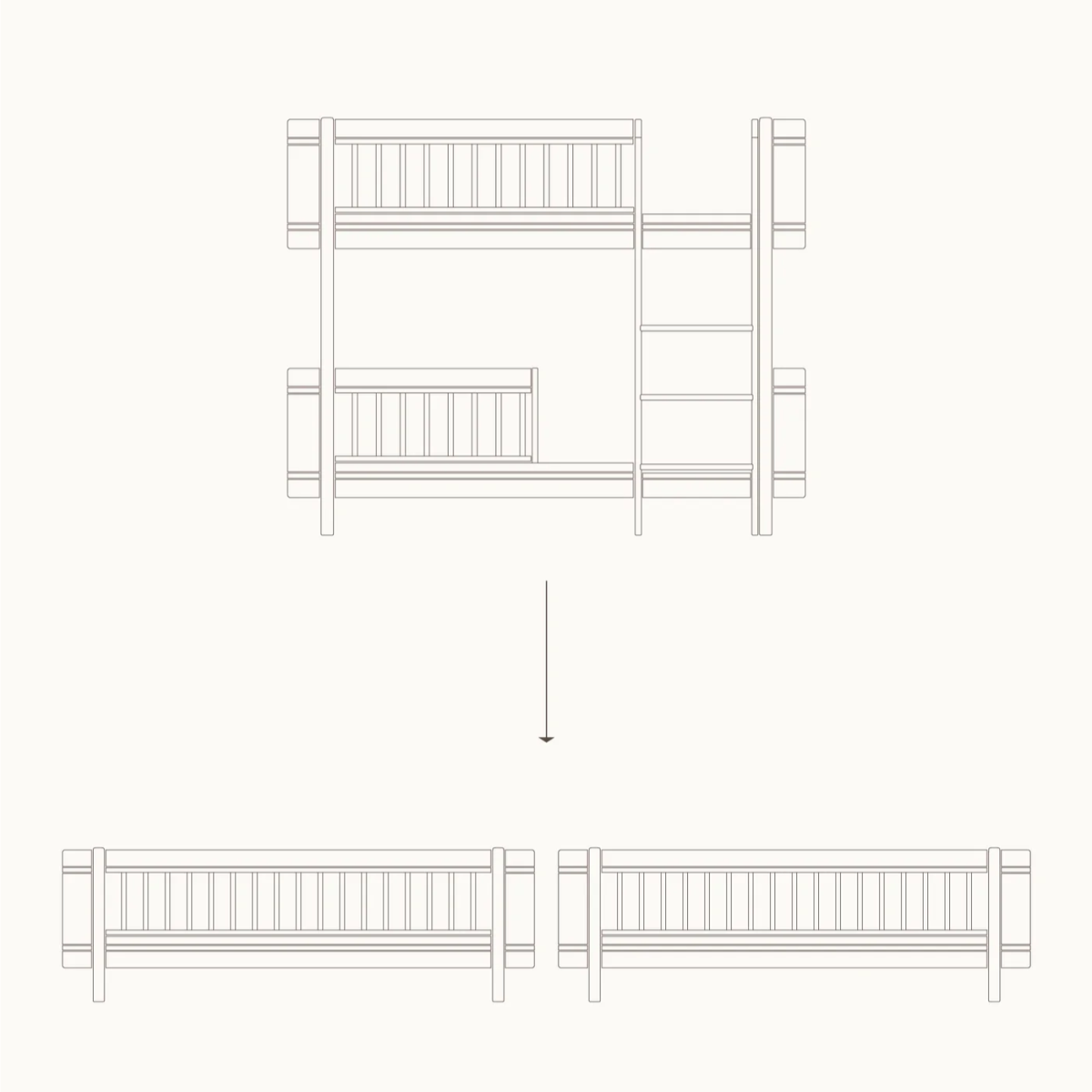 OLIVER FURNITURE - 041790 - Kit De Conversion Mini+, Lit Superposé Mi - haut - En 2 Lits Juniors, Chêne