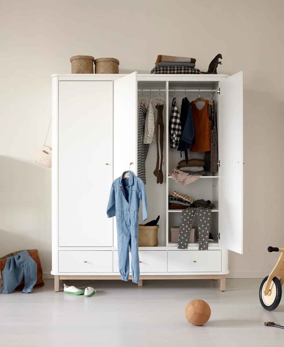 OLIVER FURNITURE - Armoire 3 Portes Wood, Blanc/Chêne