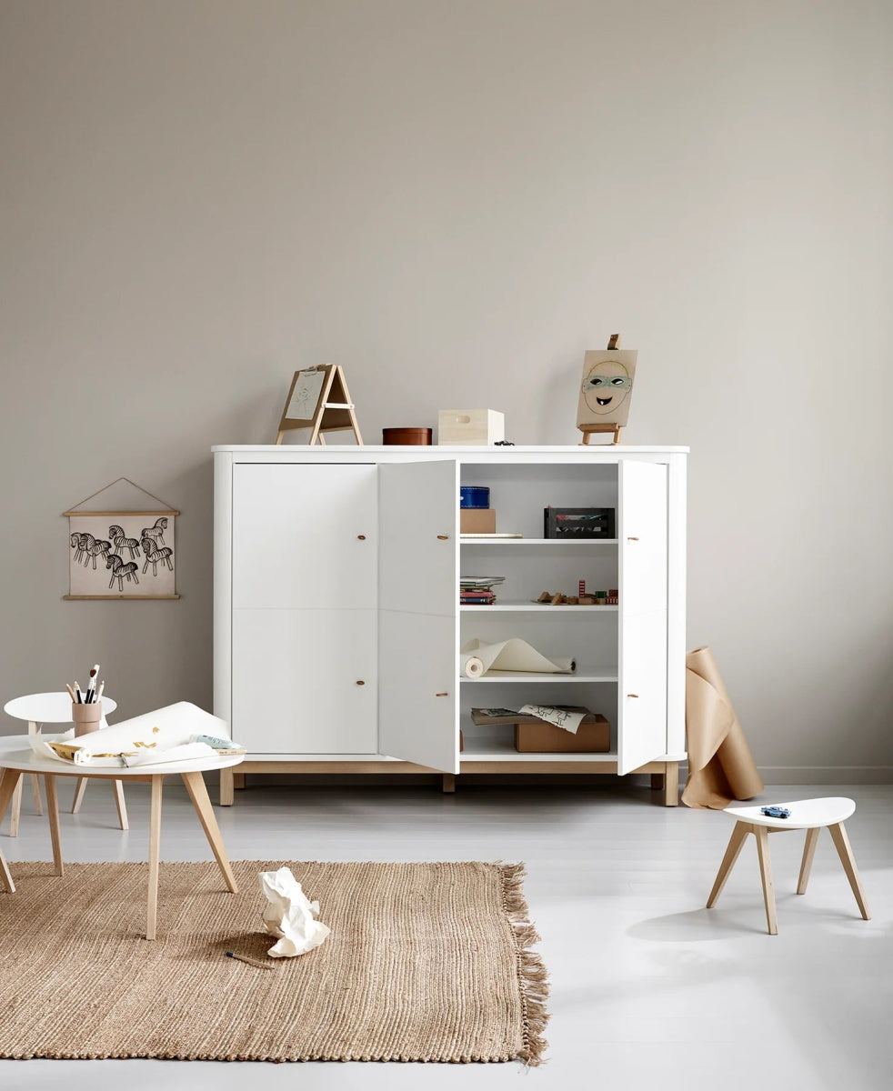 OLIVER FURNITURE - Armoire Multi - Rangement 3 Portes, Blanc/Chêne