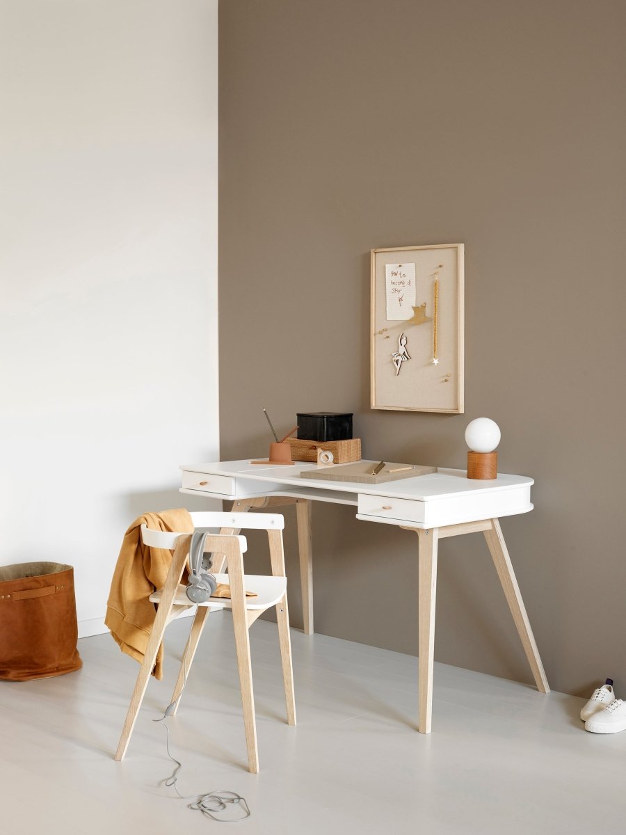 OLIVER FURNITURE - Bureau Wood 66 cm & Chaise Wood Avec Accoudoirs, L'ensemble, Blanc/Chêne