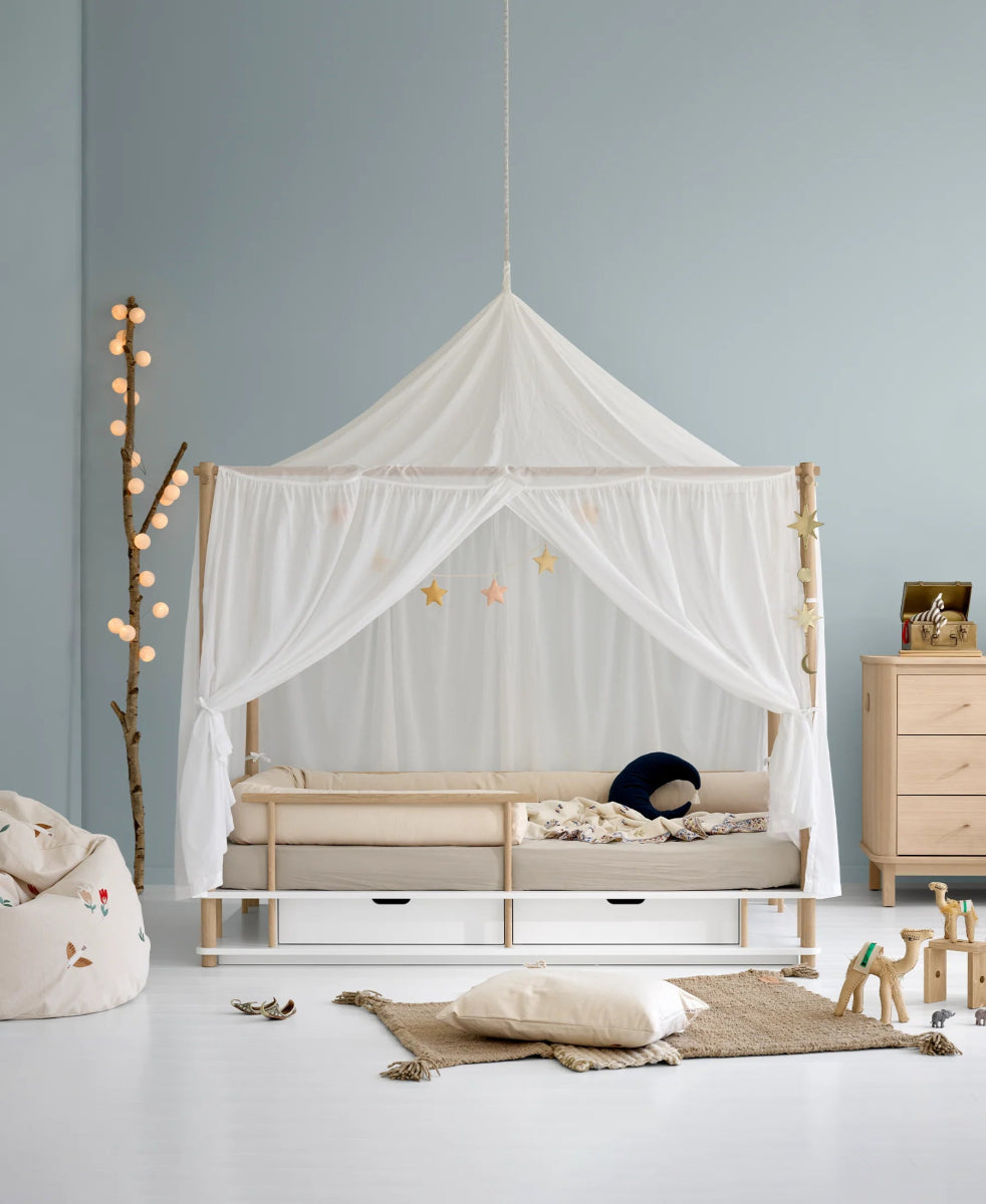 OLIVER FURNITURE - Lit à Baldaquin Camp, Blanc/Chêne 90 x 180 cm