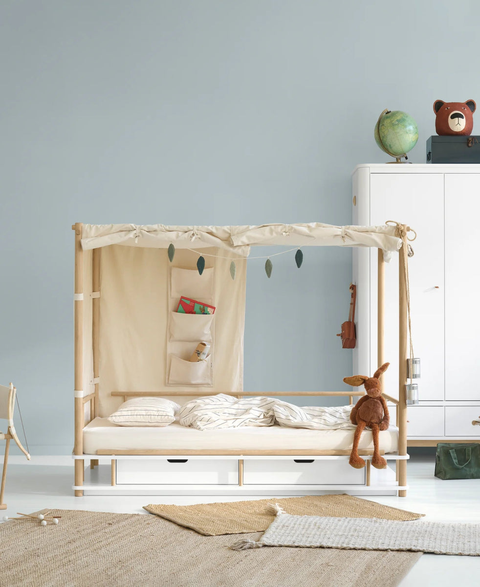 OLIVER FURNITURE - Lit à Baldaquin Camp, Blanc/Chêne 90 x 180 cm