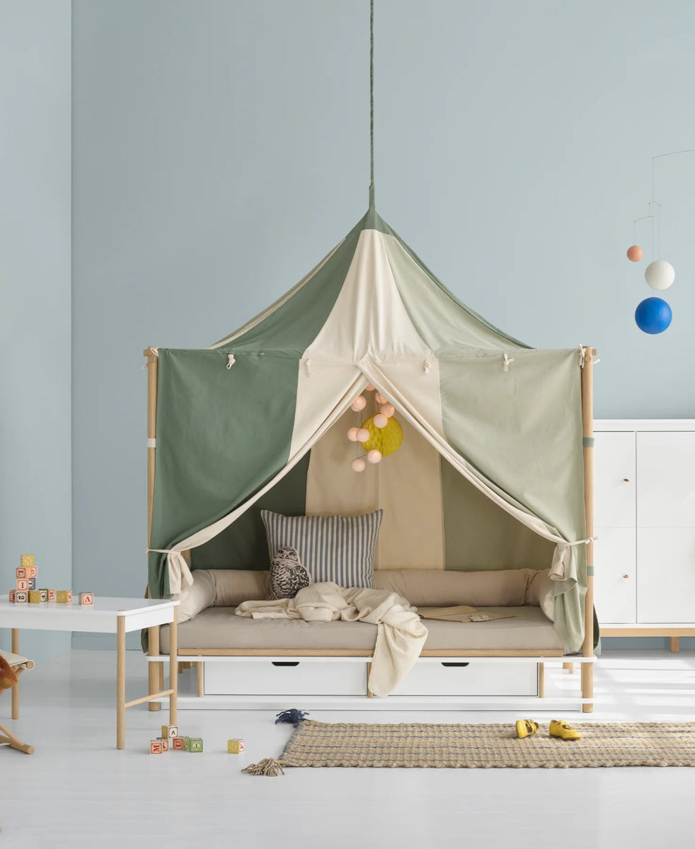 OLIVER FURNITURE - Lit à Baldaquin Camp, Blanc/Chêne 90 x 180 cm