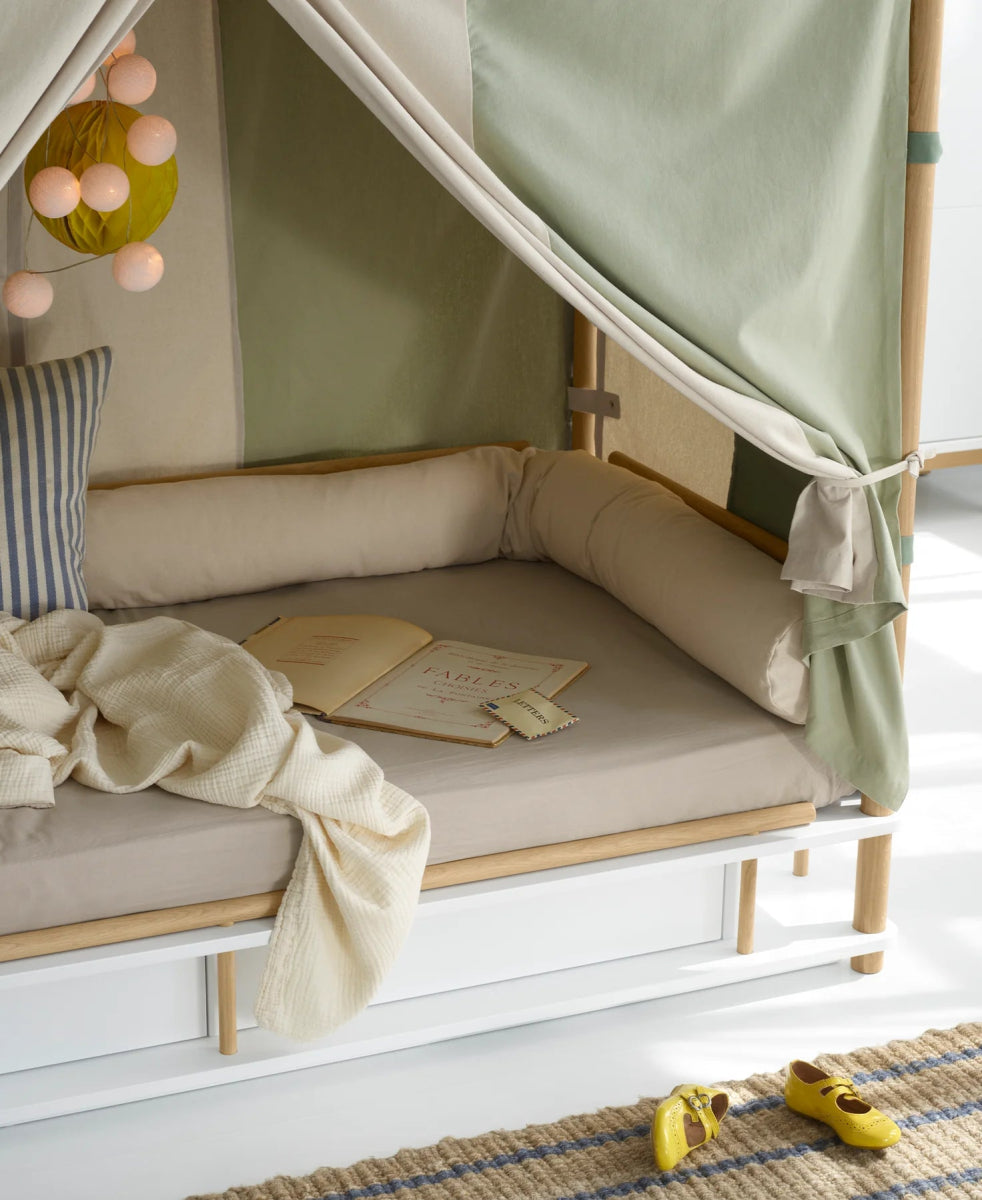 OLIVER FURNITURE - Lit à Baldaquin Camp, Blanc/Chêne 90 x 180 cm