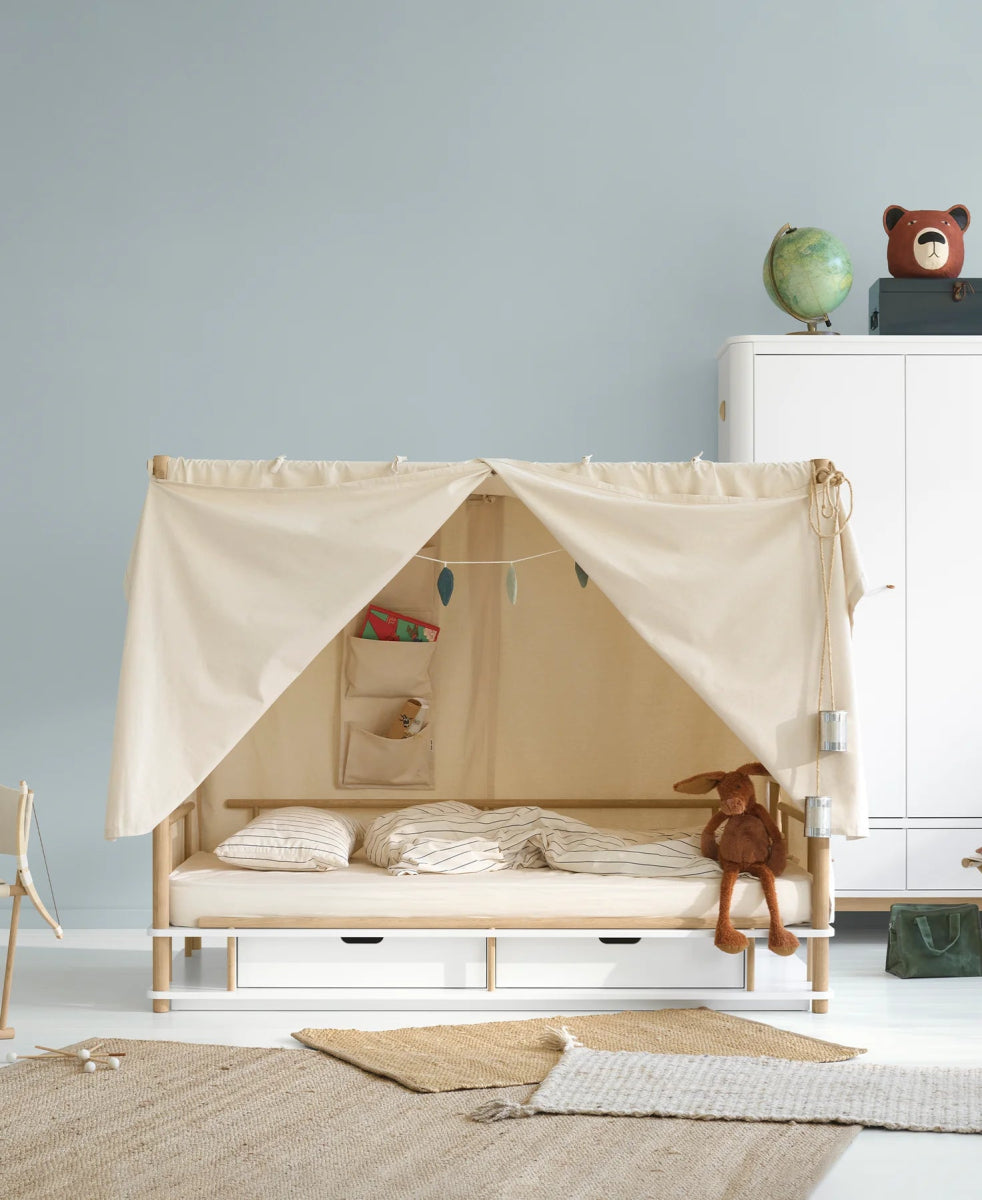 OLIVER FURNITURE - Lit à Baldaquin Camp, Blanc/Chêne 90 x 180 cm