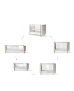 OLIVER FURNITURE - Lit Bébé Évolutif Wood Mini+, Avec Kit Junior Inclus, Blanc/Chêne