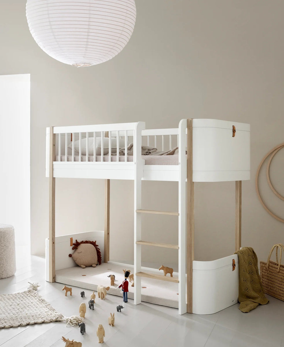 OLIVER FURNITURE - Lit Mezzanine Mi - haut Wood Mini+, Blanc/Chêne