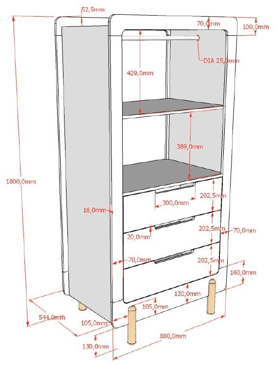VIPACK - Armoire SMILE 3 Tiroirs Blanc
