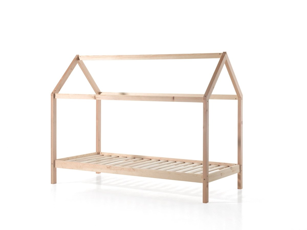 VIPACK - Lit Cabane DALLAS 90x200cm Naturel Avec Matelas