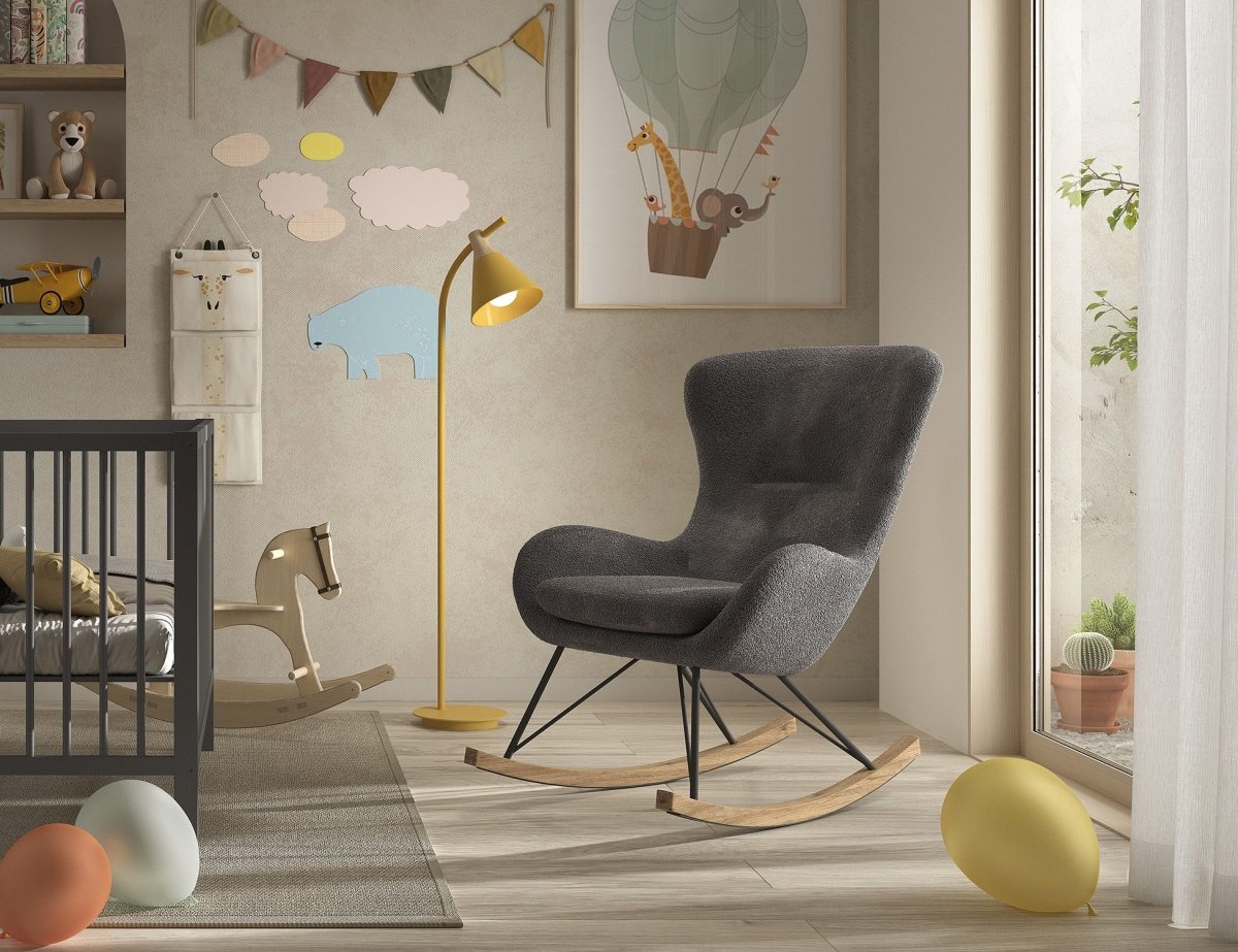 VIPACK - Chaise À Bascule Maxi ROCKY Bouclé Anthracite