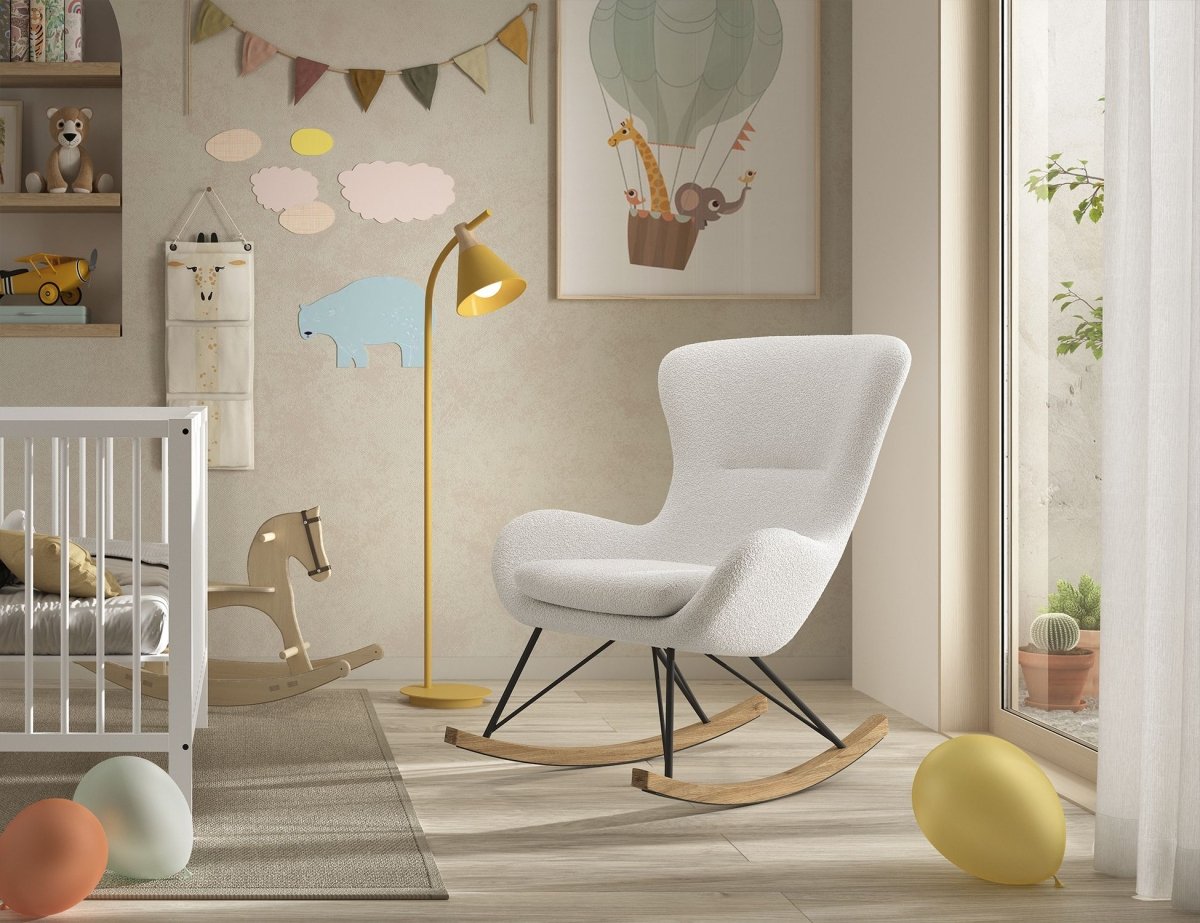 VIPACK - Chaise À Bascule Maxi ROCKY Bouclé Blanc