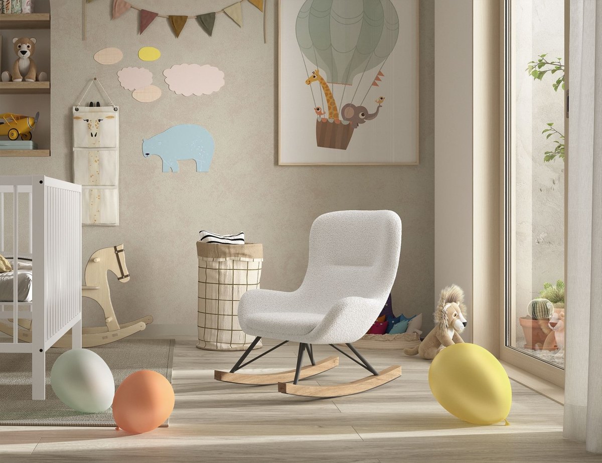 VIPACK - Chaise À Bascule Mini ROCKY Bouclé Blanc