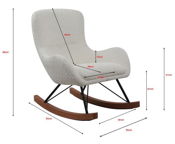 VIPACK - Chaise À Bascule Mini ROCKY Bouclé Blanc