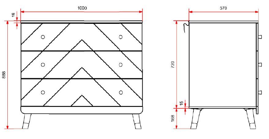 VIPACK - Commode BILLY 3 Tiroirs Blanc Satiné