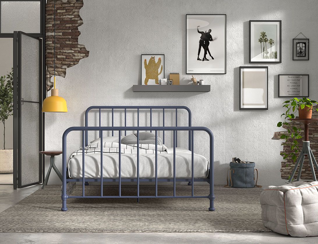 VIPACK - Lit BRONXX 140 X 200 cm Denim Bleu