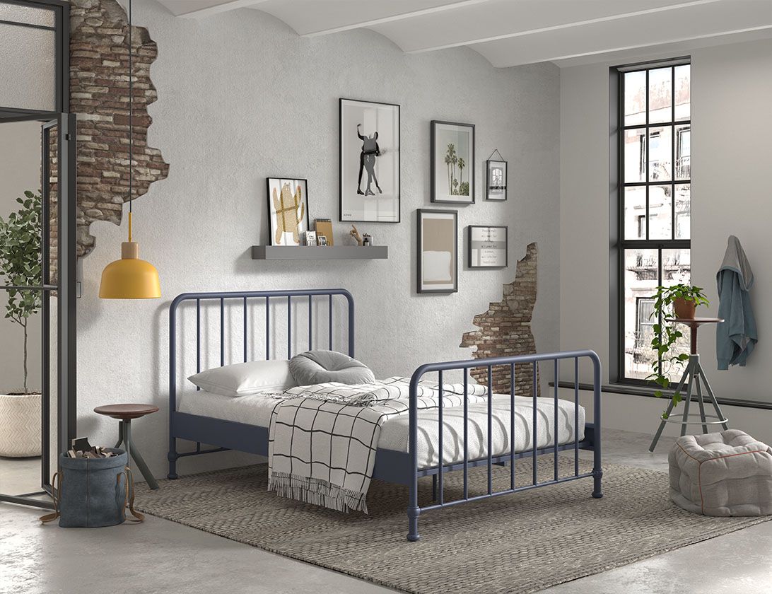VIPACK - Lit BRONXX 140 X 200 cm Denim Bleu