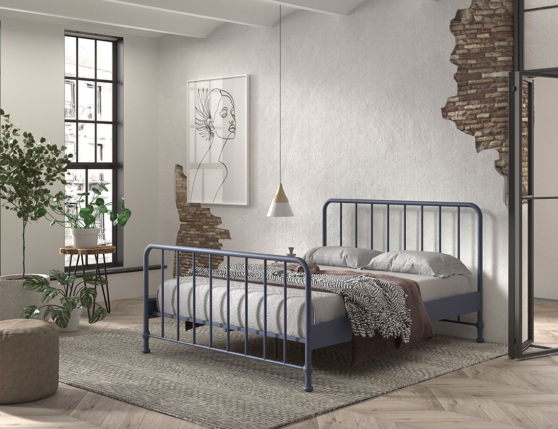 VIPACK - Lit BRONXX 160 X 200 cm Denim Bleu