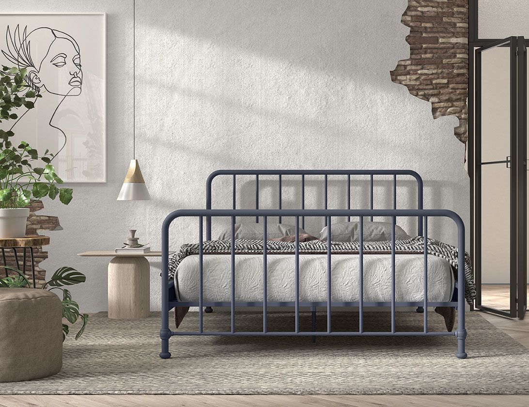 VIPACK - Lit BRONXX 160 X 200 cm Denim Bleu