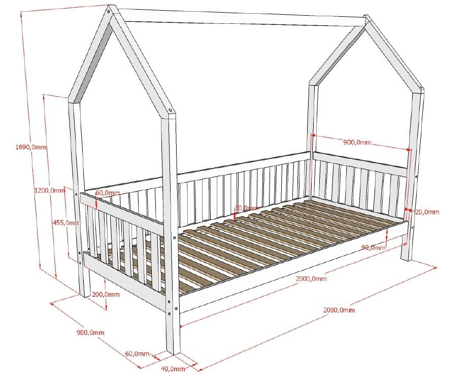 VIPACK - Lit CABANE Avec Grille 90 X 200 cm Blanc