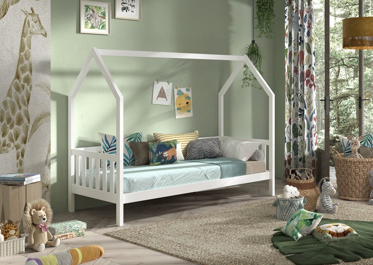 VIPACK - Lit CABANE Avec Grille 90 X 200 cm Blanc