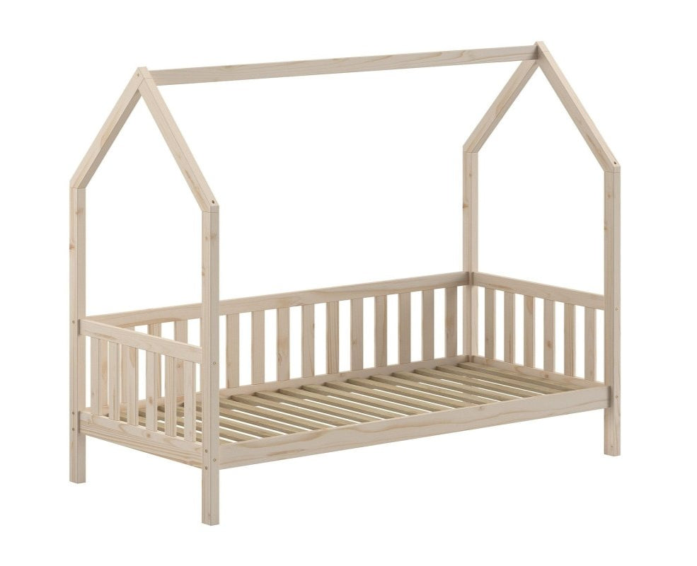 VIPACK - Lit CABANE Avec Grille 90 X 200 cm Naturel