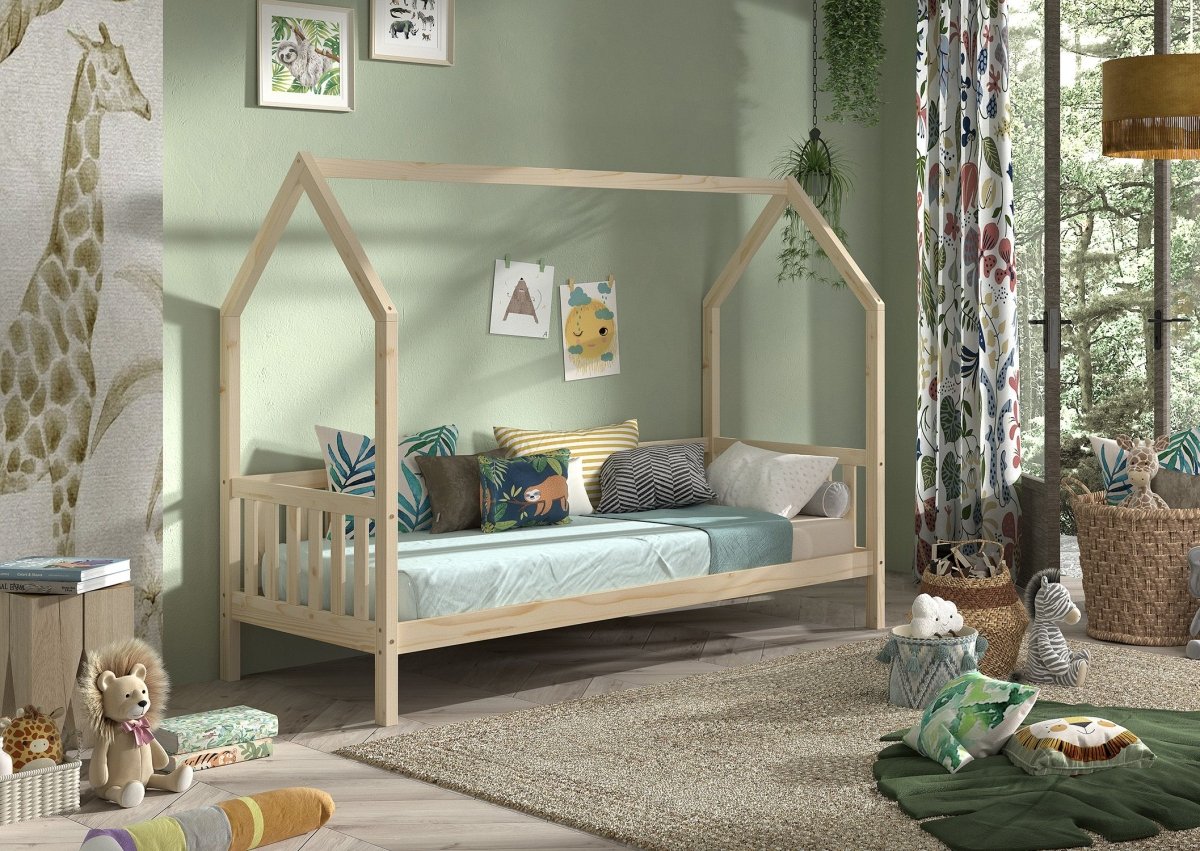 VIPACK - Lit CABANE Avec Grille 90 X 200 cm Naturel