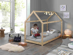 VIPACK - Lit Cabane Bois Naturelle Avec Matelas 90 x 200 cm