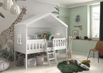 VIPACK - Lit Cabane HOUSEBED Avec Échelle 90x200cm Blanc