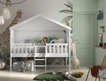 VIPACK - Lit Cabane HOUSEBED Avec Échelle 90x200cm Blanc