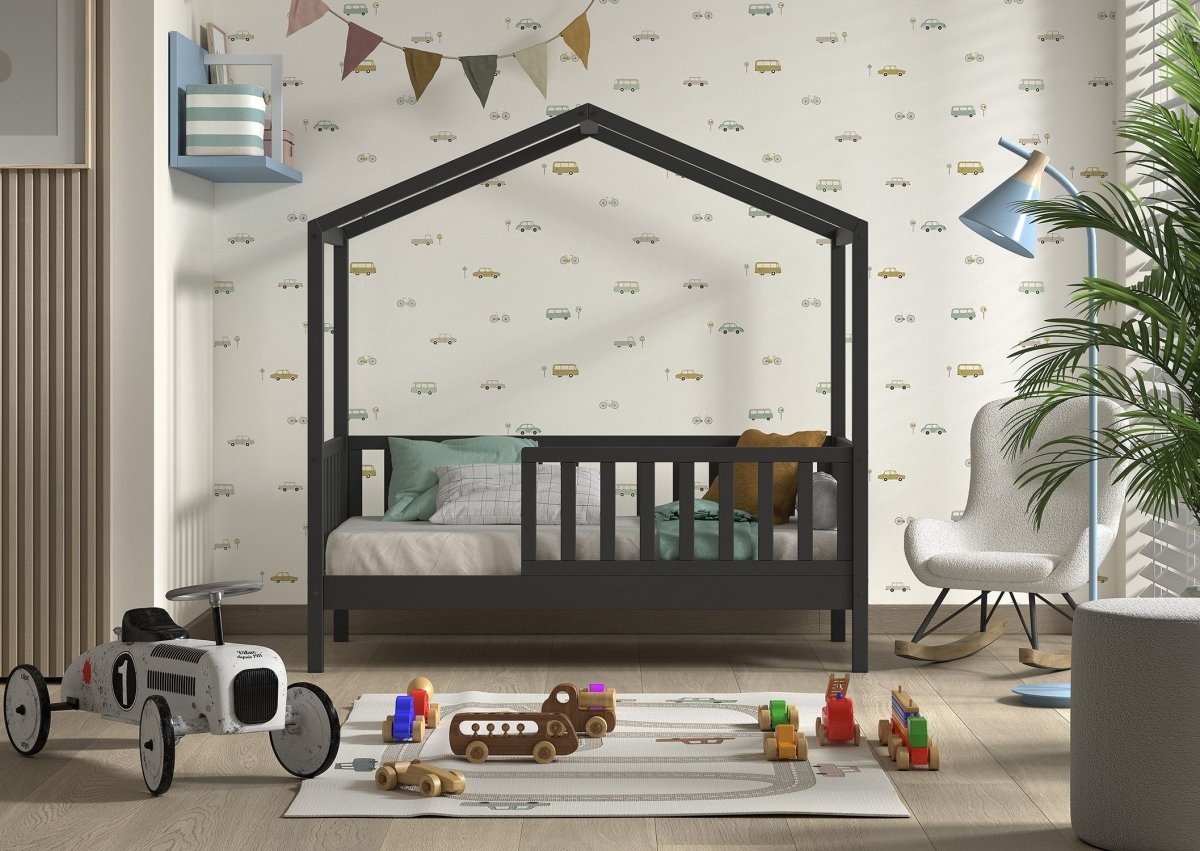 VIPACK - Lit Cabane Junior DALLAS 70x140cm Anthracite