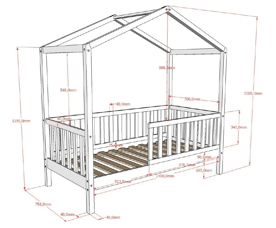 VIPACK - Lit Cabane Junior DALLAS 70x140cm Naturel