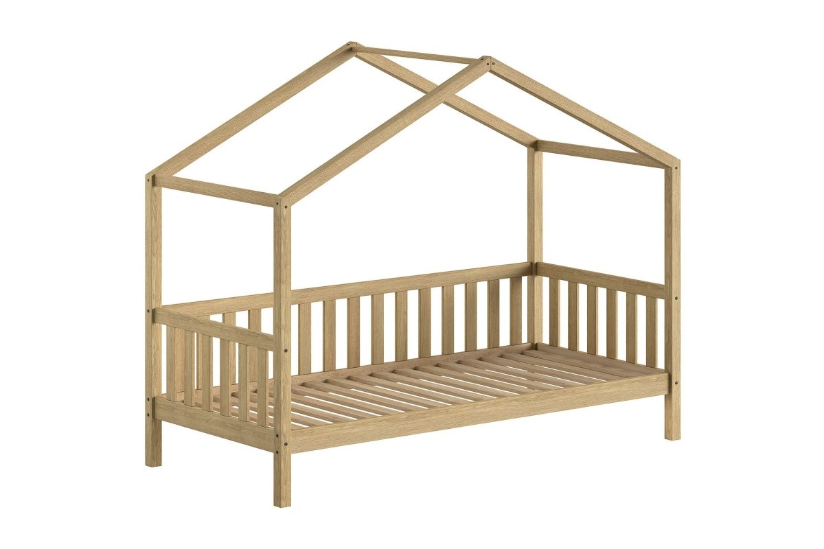 VIPACK - Lit Cabane Nature Avec Grille 90 X 200 cm Chêne